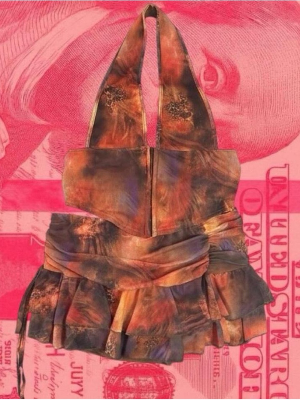 going out two piece matching corset & skirt set orange & brown animal print